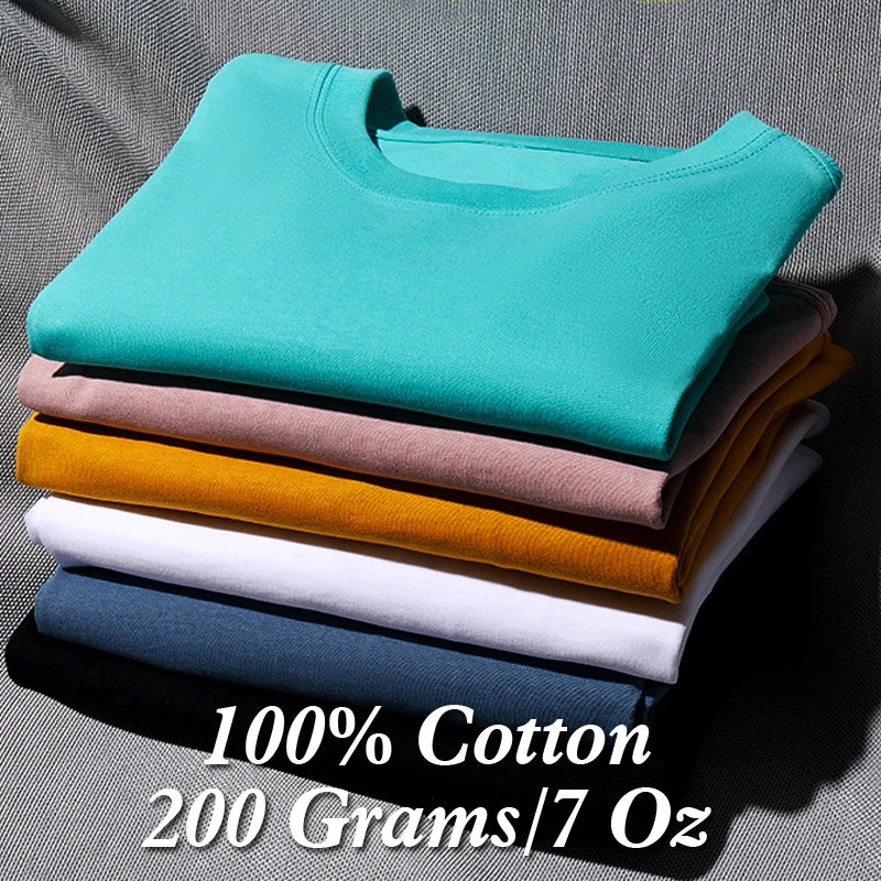 100% Cotton T shirt For Men Women,Short Sleeve Summer Plain Tops,Solid Casual Loose Tee Shirts,High Quality Clothing,7oz 200gsm